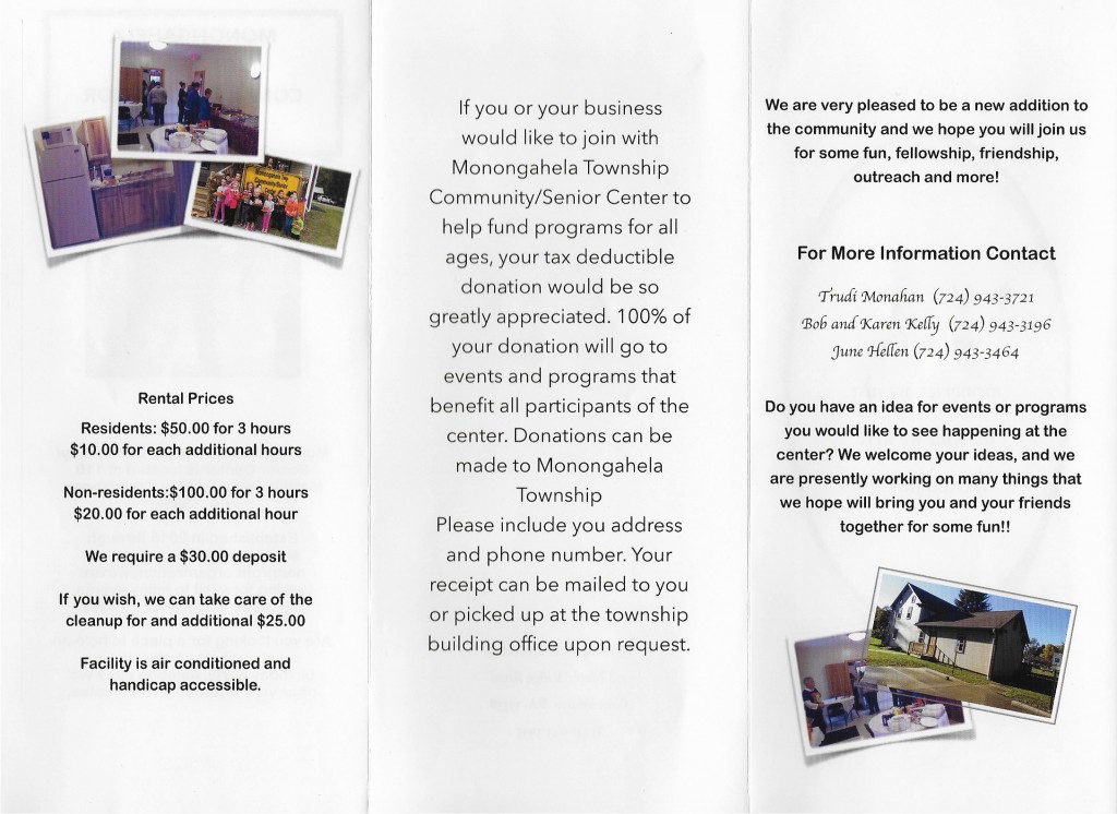 COMMUNITY CENTER BROCHURE WITH RENTAL PRICES